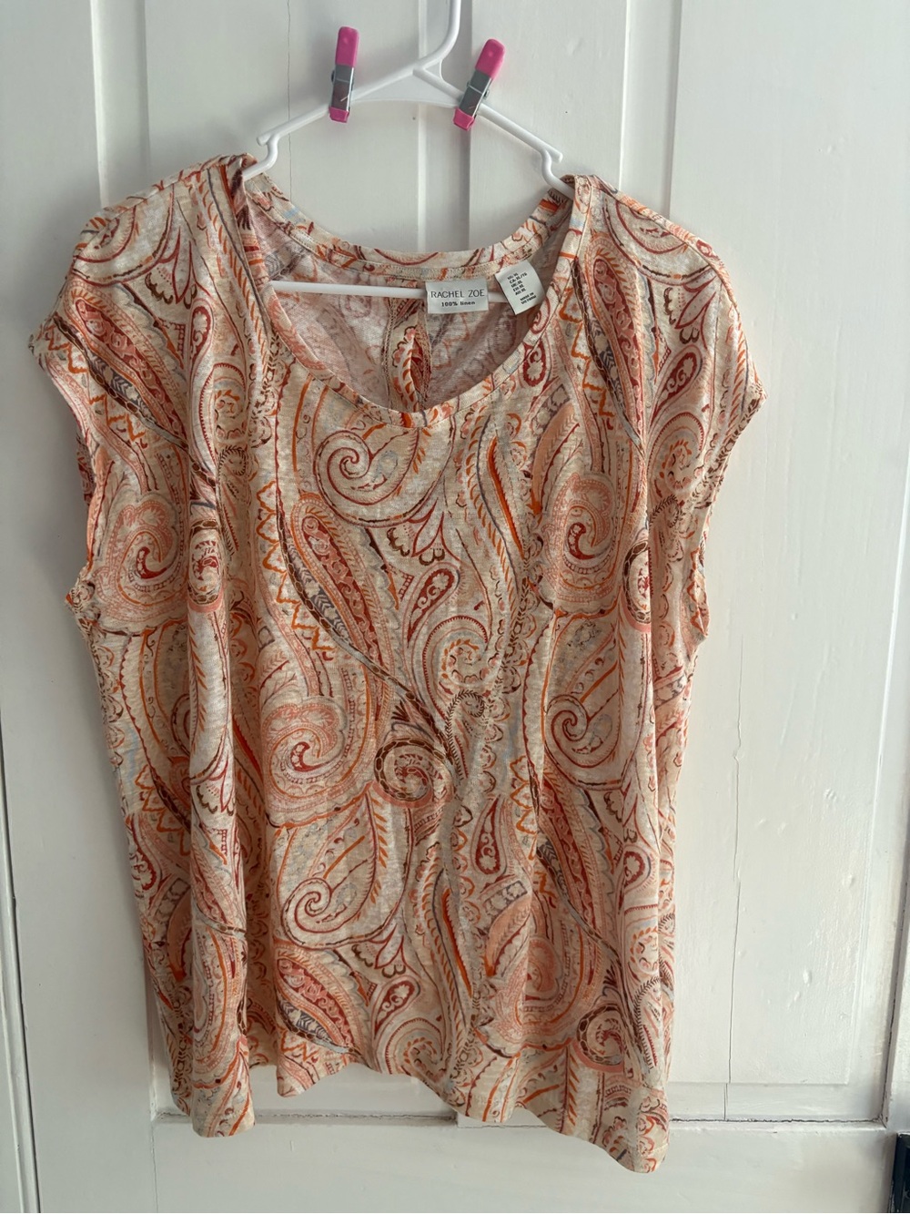 Rachel Zoe Cream Paisley Short-Sleeve Blouse with Orange Accents